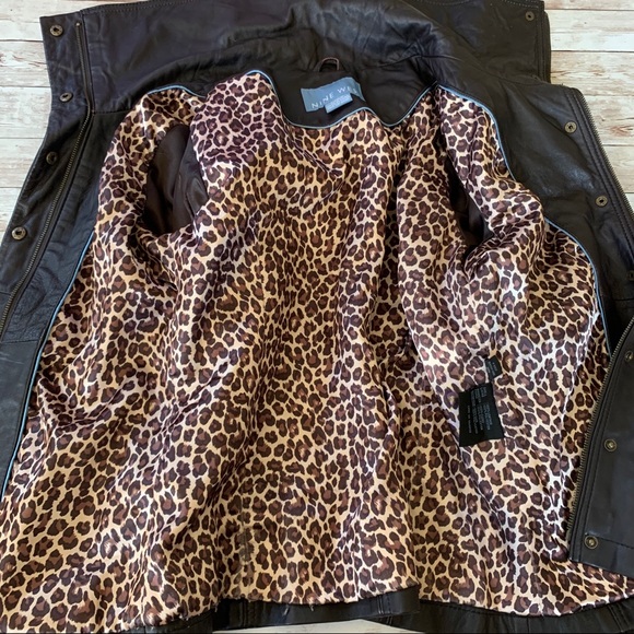 Nine West Brown Leather Leopard Lined Jacket - Picture 7 of 8